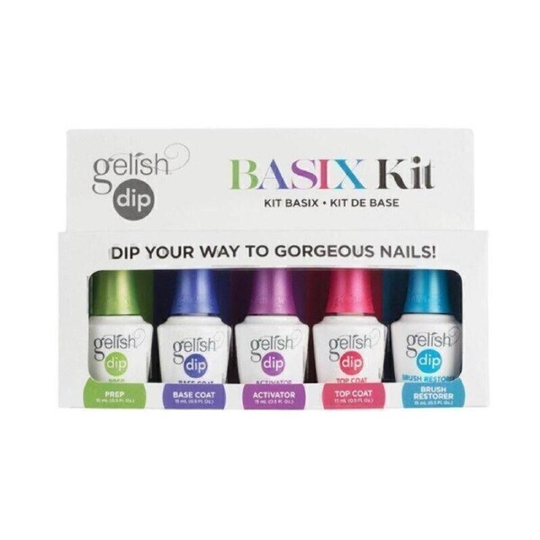 Gelish Dip Dipping Nail Basix Kit SNS - Prep, Base, Activator, Top, Brush Saver