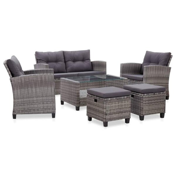 6 Piece Garden Sofa Set with Cushions Poly Rattan Dark Grey vidaXL