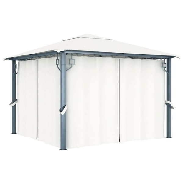 Gazebo with Curtain 300x300 cm Cream Aluminium vidaXL