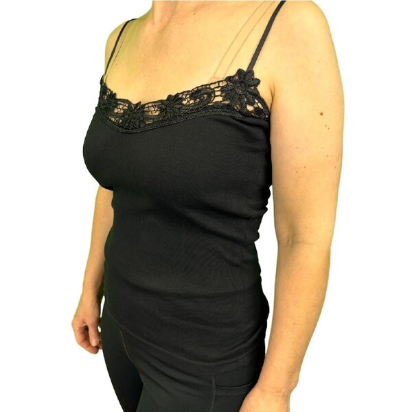 Womens Camisole Top Cami Strap Top Singlet Summer Basic Tank Shirt Black / 18-20