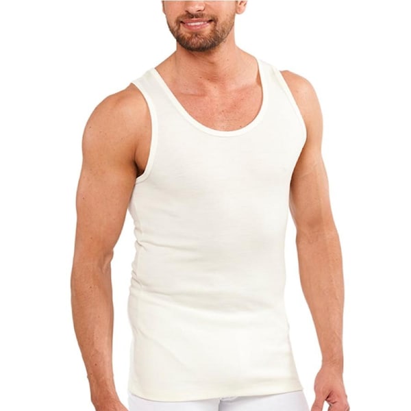 Mens THERMAL Merino Wool Blend Singlet Top Sleeveless Warm Underwear - Natural Small