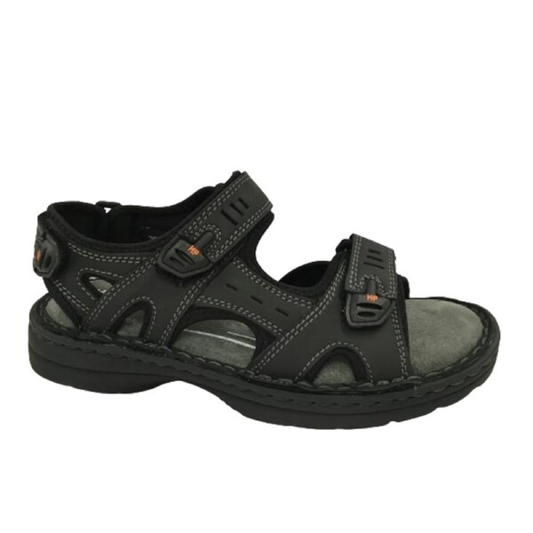 HUSH PUPPIES SIMMER Mens Leather Adjustable Strap Comfort Sandals Shoes Black / 12 UK