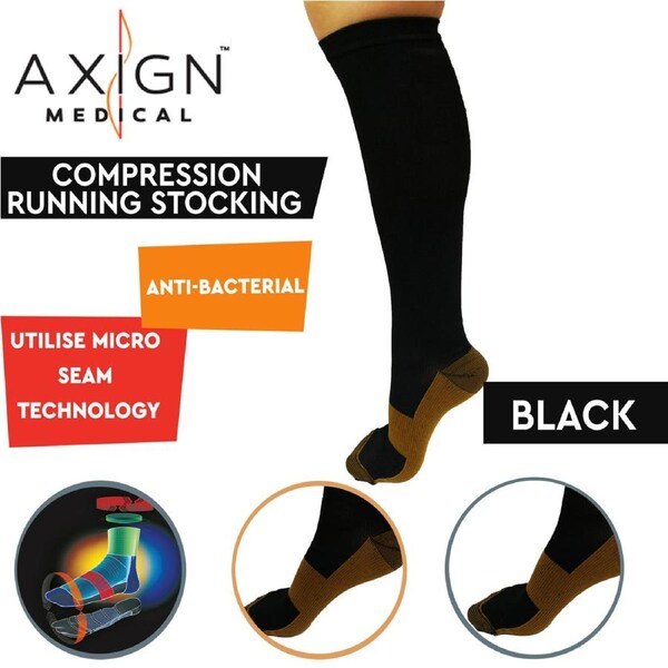 AXIGN Medical Compression Stockings Socks Travel Flight Circulation High - Black L/XL (Mens US 8-14, Womens US 11+)