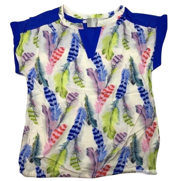 Womens Viscose Summer Gypsy Top Bohemian T Shirt Harem Tee Short Sleeve Blouse Pastel Feather Blue / M