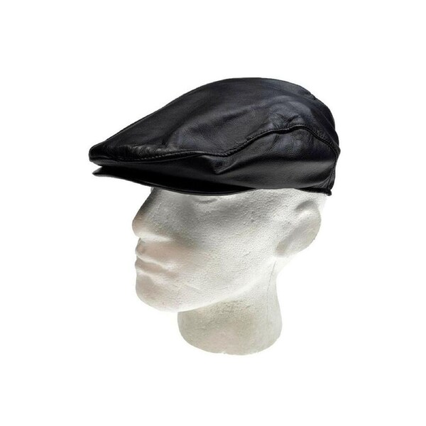 DENTS Mens Leather Cap Hat with Satin Lining Driving Flat Vintage Cabbie Golf - Black S/M