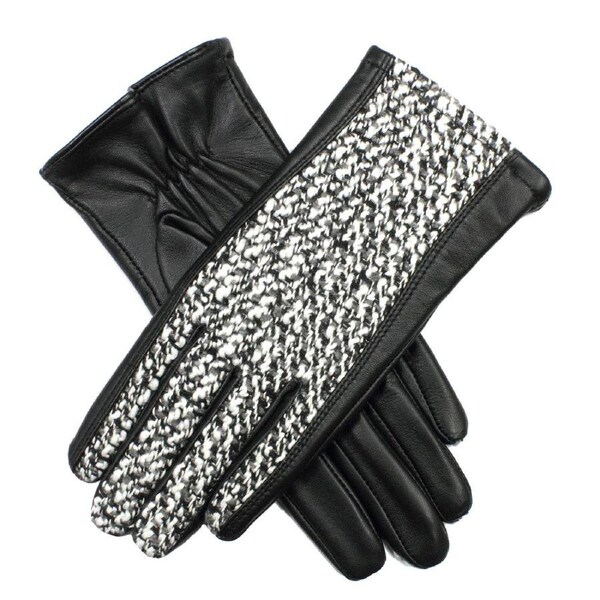 DENTS Womens Leather & Boucle Gloves Warm Winter Ladies Warm Elegant - Black/Multi Small