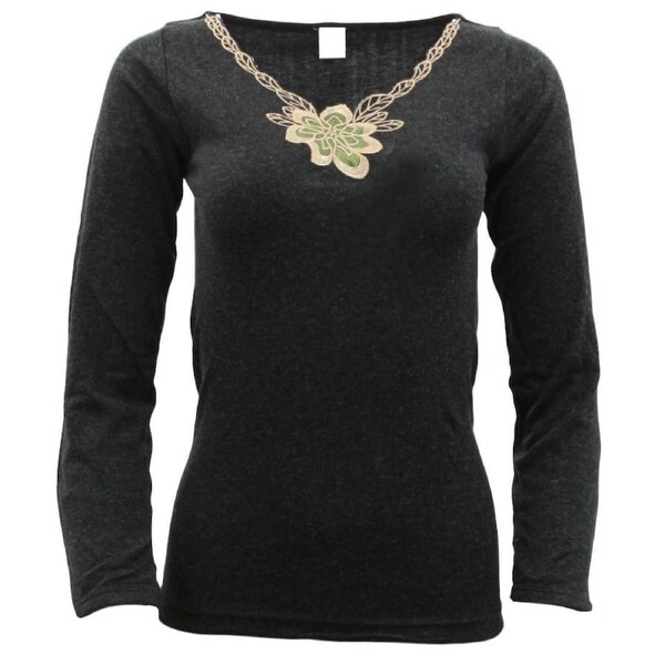 Ladies Merino Wool Blend Long Sleeve Thermal Spencer Top Thermals Underwear Black / 10-12