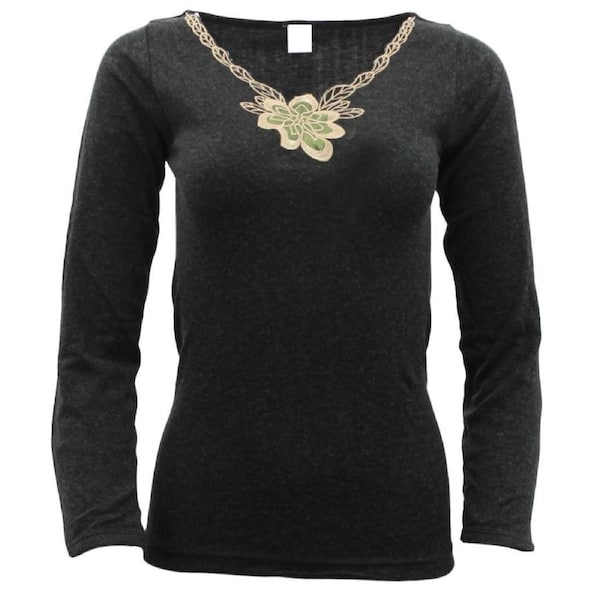 Ladies Merino Wool Blend Long Sleeve Thermal Spencer Top Thermals Underwear Black / 12-14