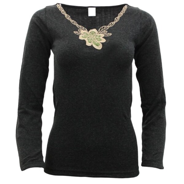 Ladies Merino Wool Blend Long Sleeve Thermal Spencer Top Thermals Underwear Black / 14-16