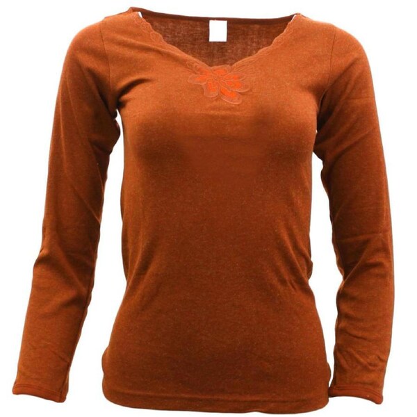 Ladies Merino Wool Blend Long Sleeve Thermal Spencer Top Thermals Underwear Burgundy / 14-16