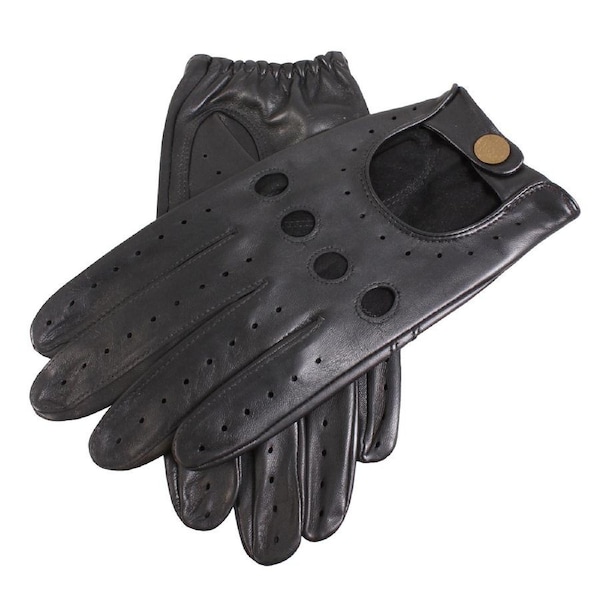 Dents Mens Classic Leather Driving Gloves Unlined Vintage - Black X-Large