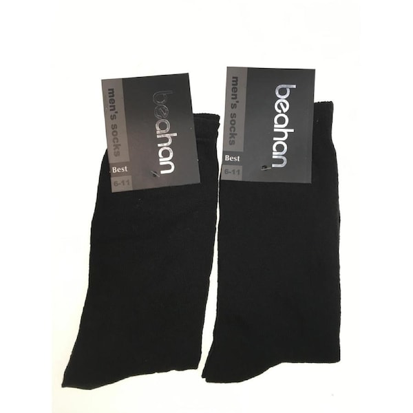 2 Pairs COTTON BUSINESS SOCKS Mens Dress Crew Plain Work Casual Black / 6-11