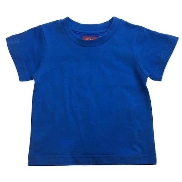 TODDLER PLAIN T SHIRT 100% COTTON Basic Blank Tee Top Teen Teenager Crew Kids Bright Blue / 0