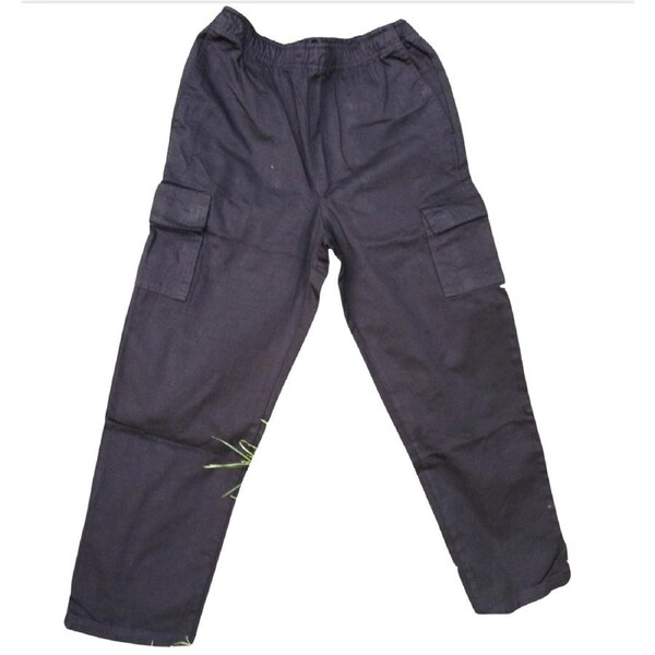 Mens CARGO PANTS Trousers Elastic Waist 100% COTTON Army Military PLAIN Casual Black / XL