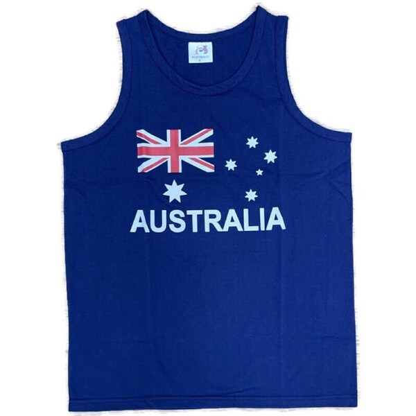 Adult AUSTRALIAN Singlet Australia Day 100% COTTON Souvenir Tank Top Flag - Blue Small