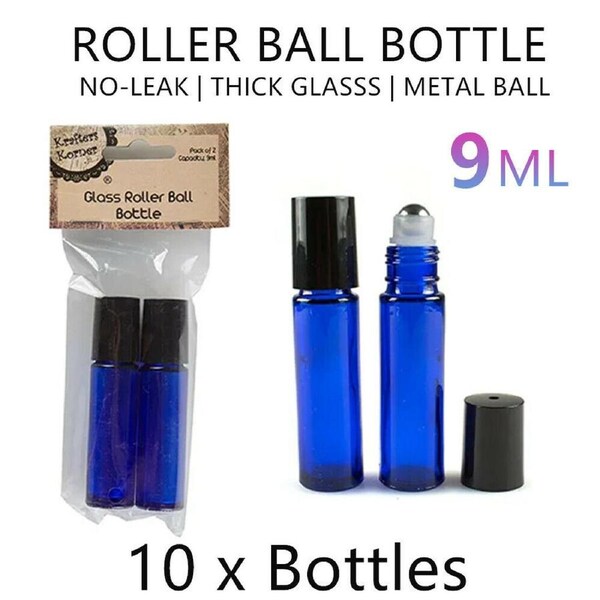 10x Roll on Ball Bottles 9ml Glass Perfume Essential Oil Roller Rollerball Mini