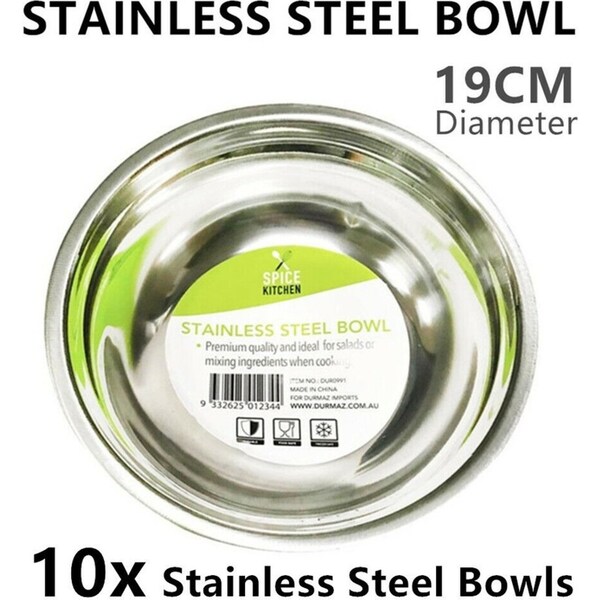 10 x Stainless Steel Bowl 19CM Food Serving Mixing Salad Rice Soup Fruit Noodle