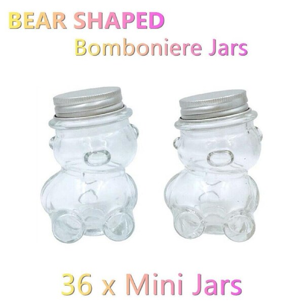 36x Cute Teddy Bear Shaped Mini Bomboniere Glass Jars Wedding Gift Box Packaging