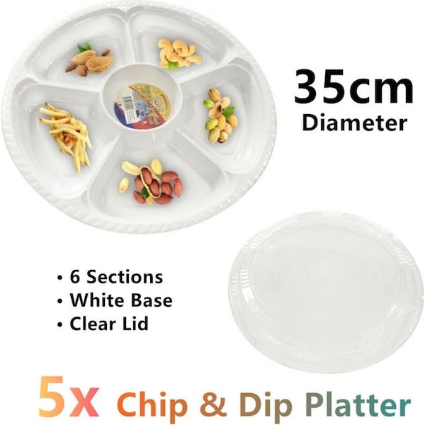5x Chip Dip Disposable Serving Platter Lid Food Snack Catering Tray Party Plate