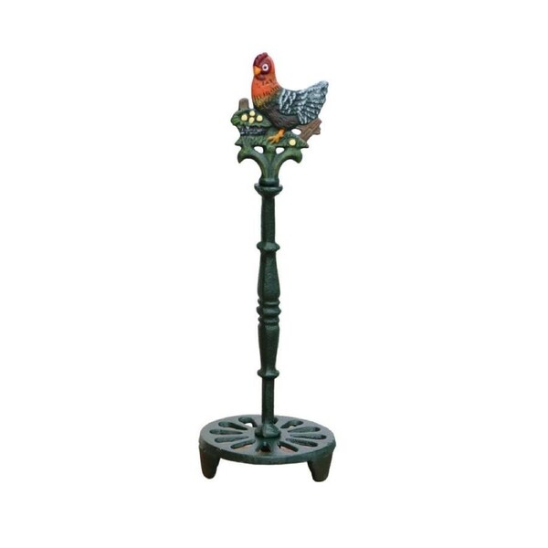Cast Iron Hand Painted Rooster Paper Towel Holder Stand