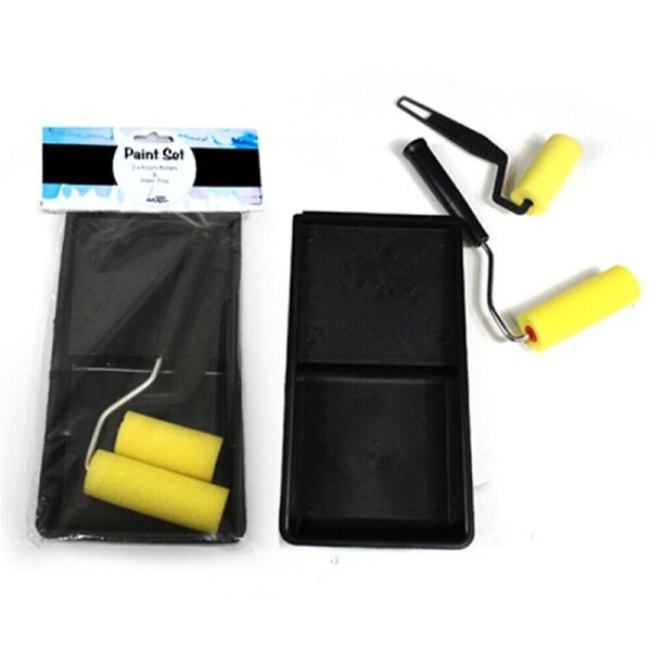 2x Paint Sets Foam Rollers & Tray Acrylic Oil Wall Arts Craft Painting Brush