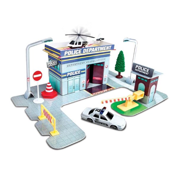 Maisto Fresh Build N Play Police Station Kids Pretend Playset w/ Model Car 3y+