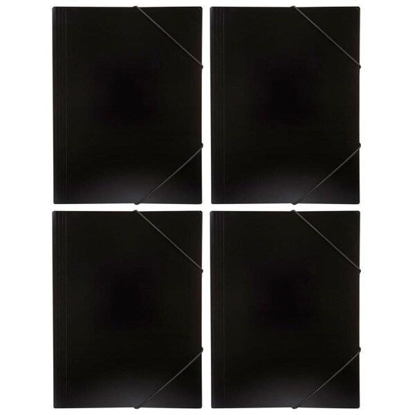 4PK Marbig A4 Document Wallet Brights File/Paper Storage Organiser Folder Black