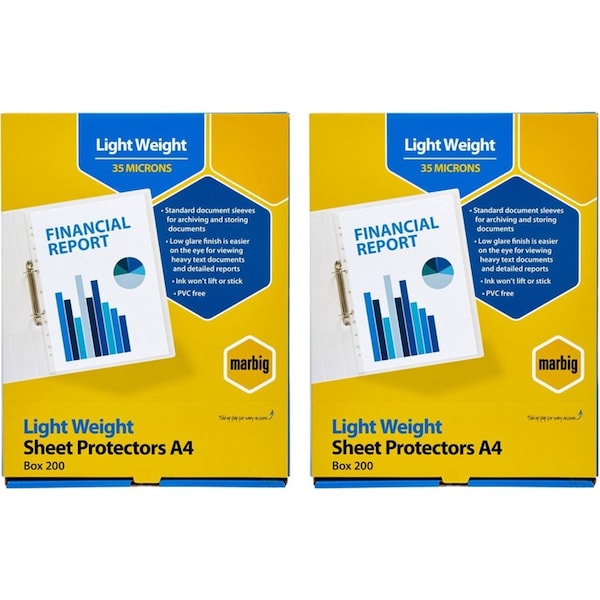 400pc Marbig Light Weight Plastic A4 Sheet Protectors Document Sleeves Clear