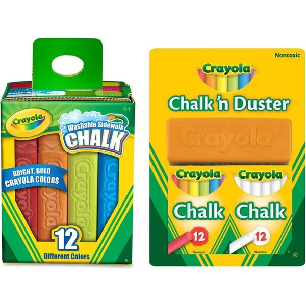 2pc 12PK Crayola Washable Coloured Sidewalk Chalk w/ Crayola Chalk N Duster
