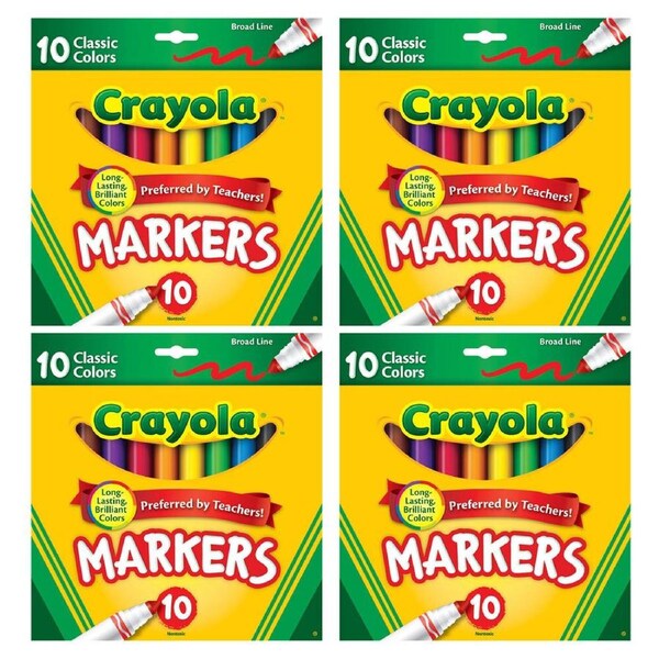 4x 10PK Crayola Classic Broadline Colouring Markers Drawing Kids 3y+ Art/Craft