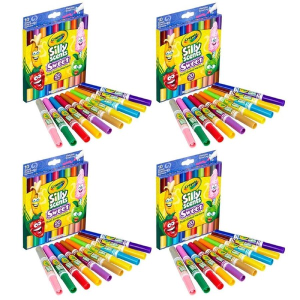 4x 10PK Crayola Silly Scents Dual-Ended Head Washable Coloured Markers Art/Craft