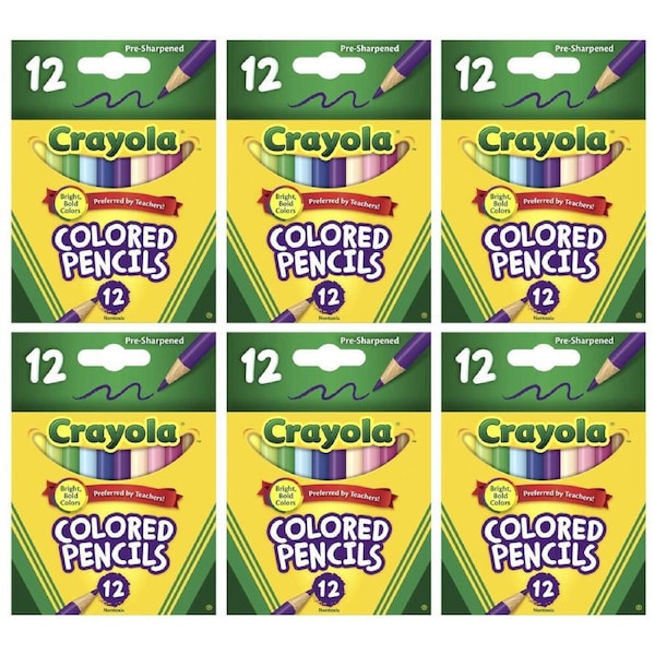 6x 12PK Crayola 3.3mm Half Size Art Coloured Pencils Draw/Colouring Kids 3y+
