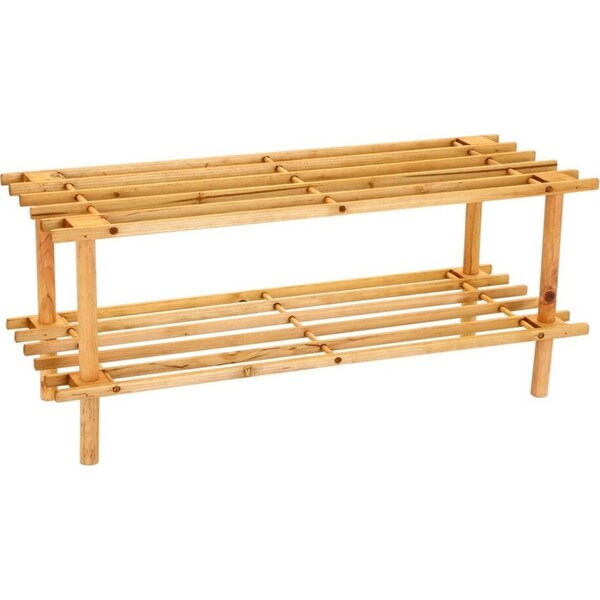 Boxsweden 2 Tier 70cm Wooden Shoe Rack Wood Storage Home Organiser Stand Brown