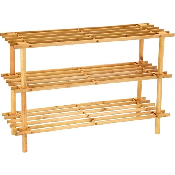 Boxsweden 3 Tier 74cm Wooden Shoe Rack Wood Storage Home Organiser Stand Brown
