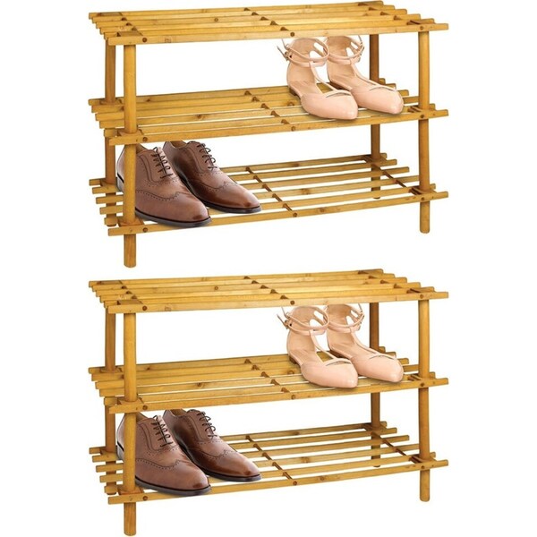2PK Boxsweden 3 Tier 74cm Wooden Shoe Rack Wood Storage Home Organiser Stand BR