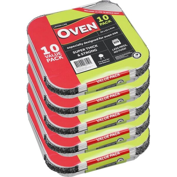 50pc Lemon & Lime Disposable BBQ/Oven Food Storage Foil Container w/ Lid Silver