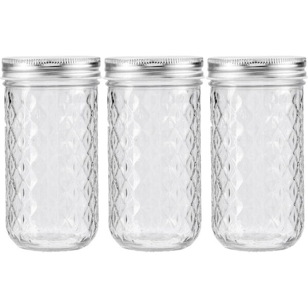 3PK Lemon & Lime 350ml Quilted Glass Conserve Canister Jar Food Storage Clear