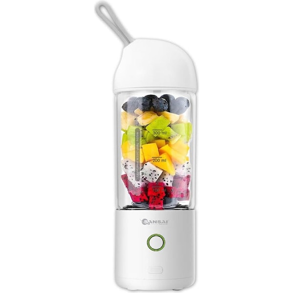Sansai 400ml 22.5cm Portable Micro USB Rechargeable To-Go Glass Blender White