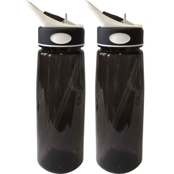 2x 800ml Sucker Large Drinking Water/Juice Drinks Sports/Gym Bottle Straw Black