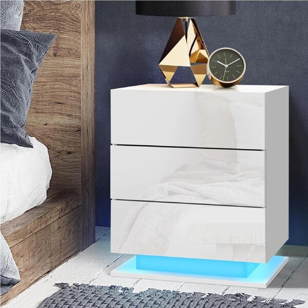 1x Artiss Bedside Table LED MORI White