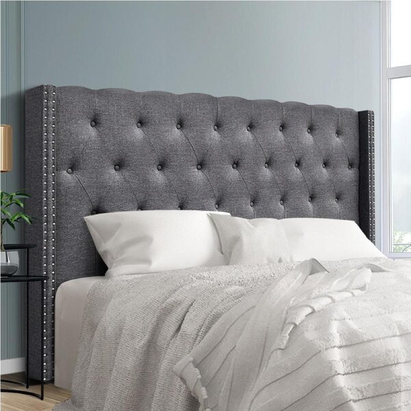 196cm Artiss Headboard Bed Head Bed Frame King Fabric - LUCA Grey