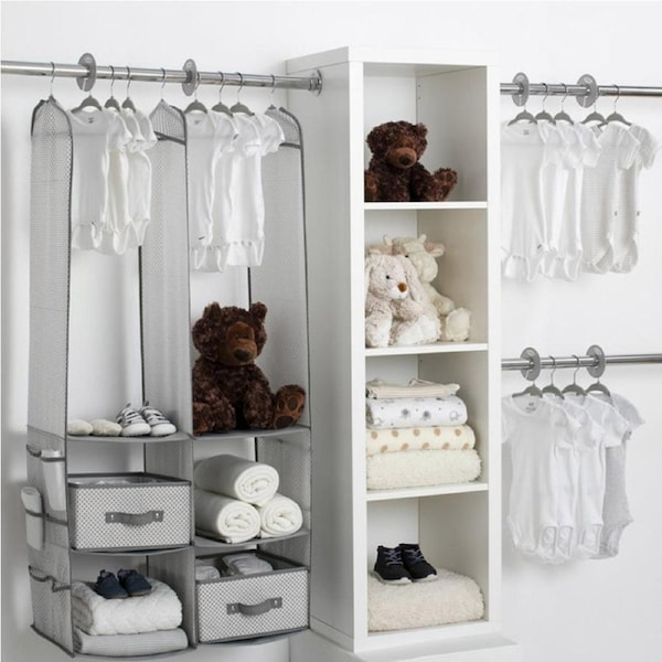 Delta Children 24 Piece Nursery Storage Set Drawers Box Hangers Closet Cool Grey