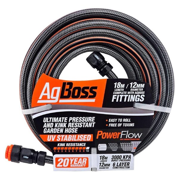 AgBoss 12mm x 18m Premium Garden Hose with Fittings - 160385