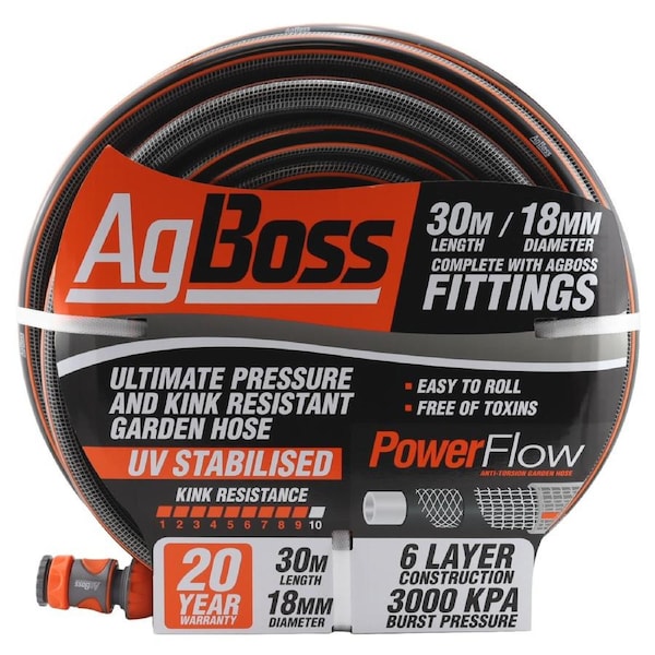 AgBoss 18mm x 30m Premium Garden Hose with Fittings - 160472