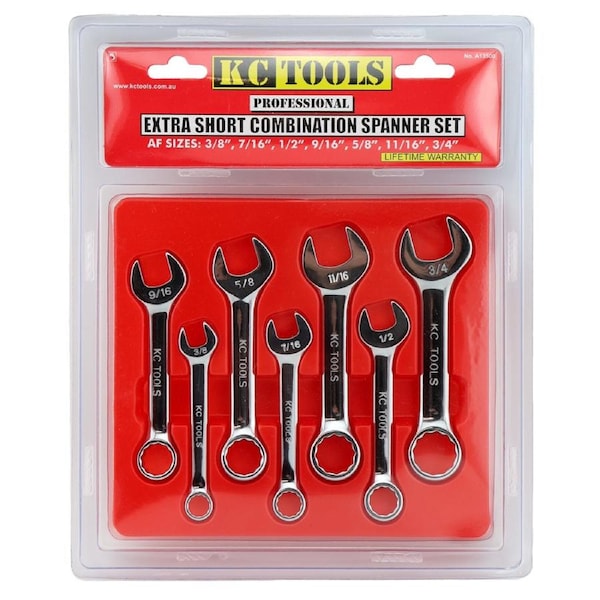 KC Tools 7 Piece AF 3/8" - 3/4" Extra Short Combination Spanner Set - A13500