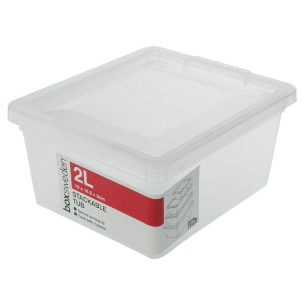5x Clear Plastic Storage Container Tubs Lids 2L Boxes Lockable Box Bin Stackable