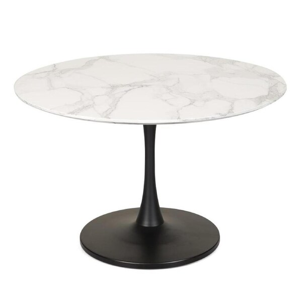 Raimon Furniture Cecil Round Dining Table Marble Effect 120cm - Matte Black Frame - White Sevella