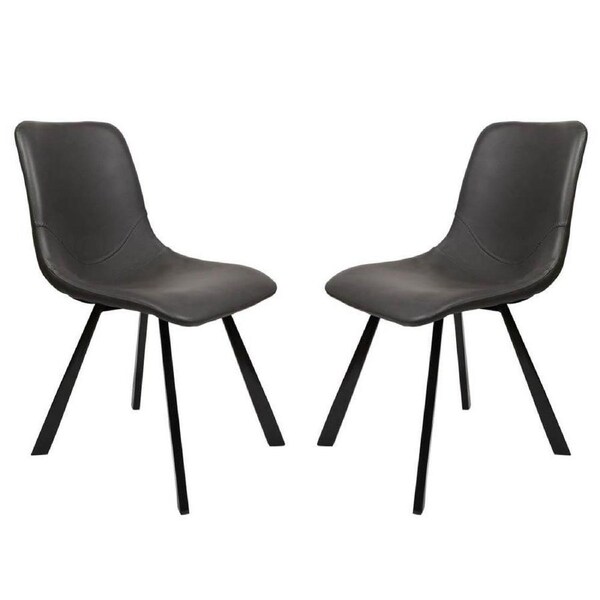 Raimon Furniture Set of 2 Cos Faux Leather Dining Chair Black Metal Legs - Antique Black