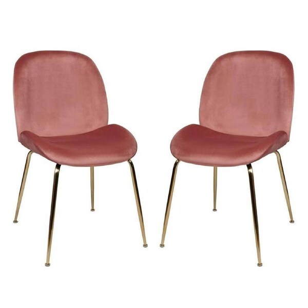 Raimon Furniture Set of 2 Casa Velvet Fabric Dining Chair - Gold Legs - Blush