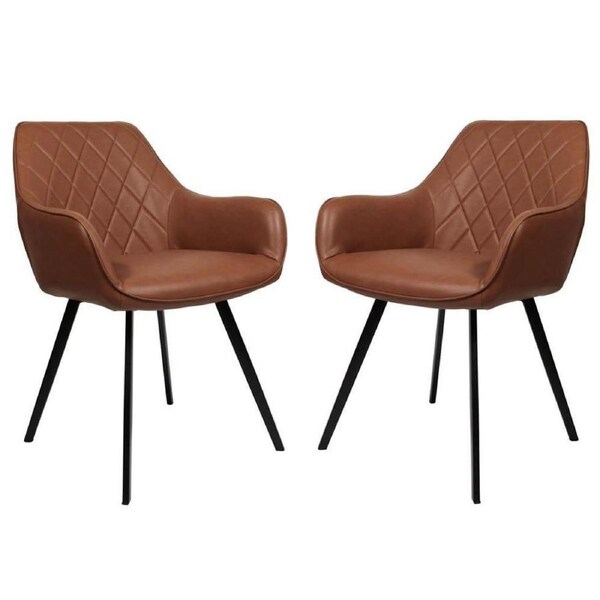 Raimon Furniture Set of 2 Xena Eco Leather Dining Chair Black Metal Legs - Vintage Cognac